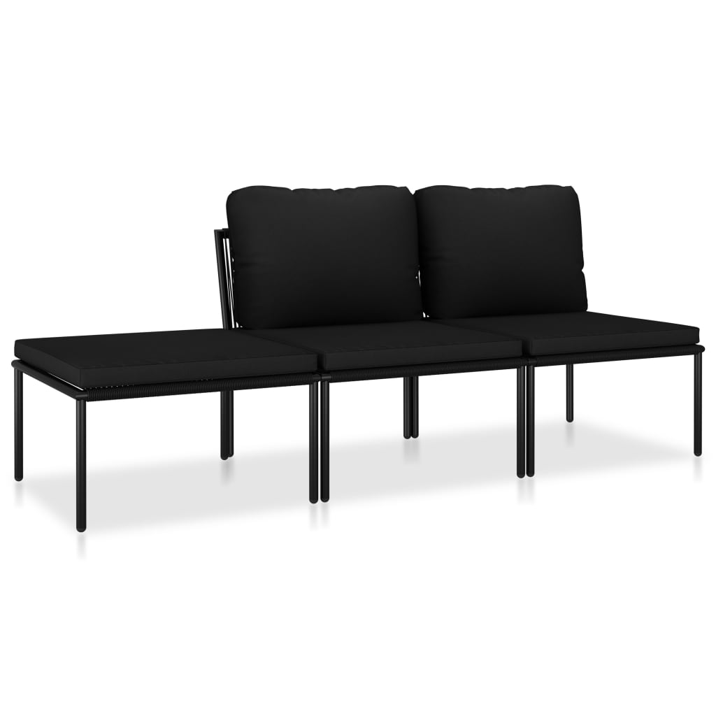 vidaXL 3 Piece Patio Lounge Set with Cushions Black PVC