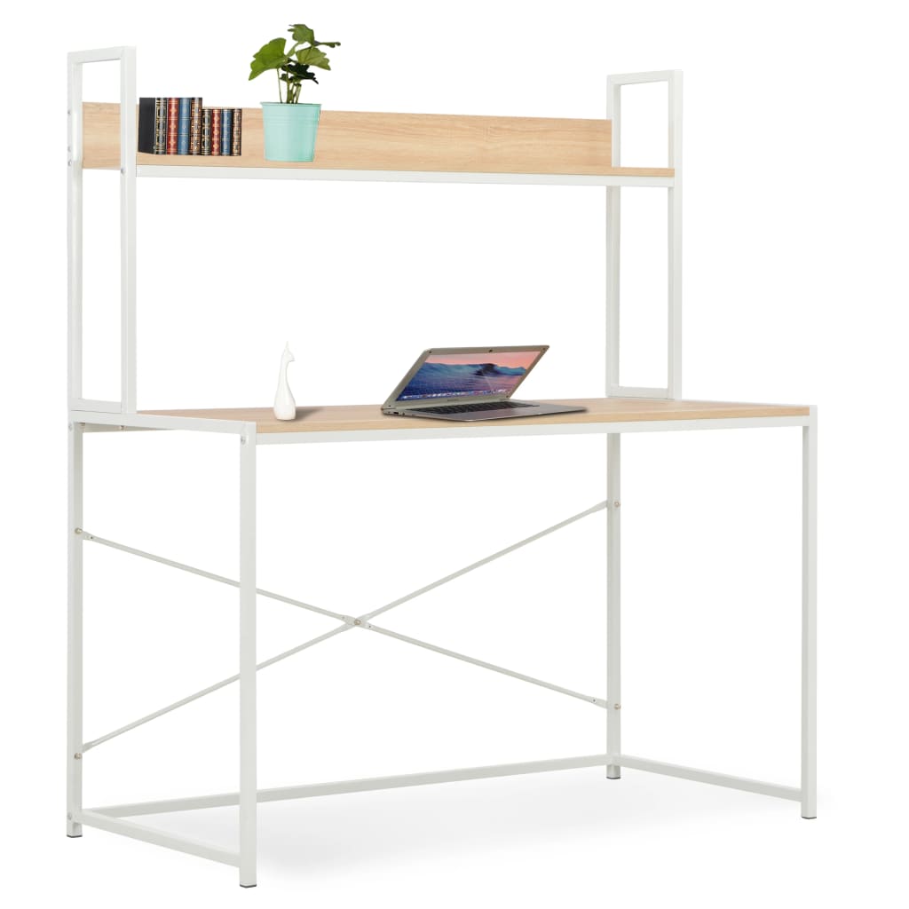 vidaXL Computer Desk White and Oak 47.2"x23.6"x54.3"