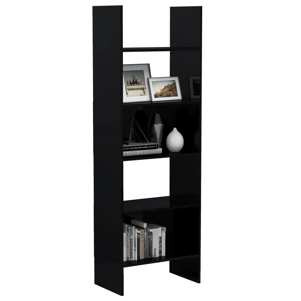 vidaXL Book Cabinet High Gloss Black 23.6"x13.8"x70.9" Engineered Wood