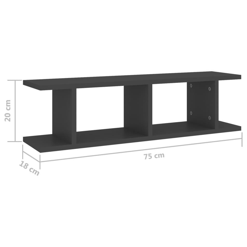 vidaXL Wall Shelves 2 pcs Gray 29.5"x7.1"x7.9" Engineered Wood