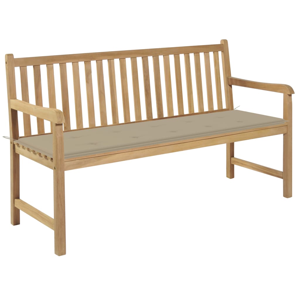 vidaXL Patio Bench with Beige Cushion 59.1" Solid Teak Wood