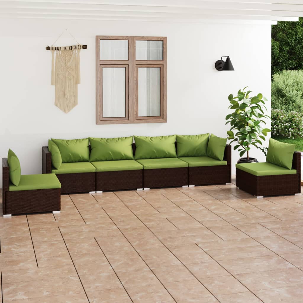 vidaXL 6 Piece Patio Lounge Set with Cushions Poly Rattan Brown