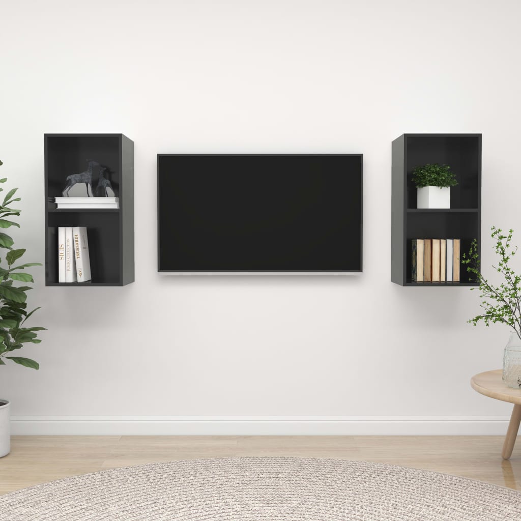 vidaXL Wall-mounted TV Stands 2 pcs High Gloss Gray Engineered Wood