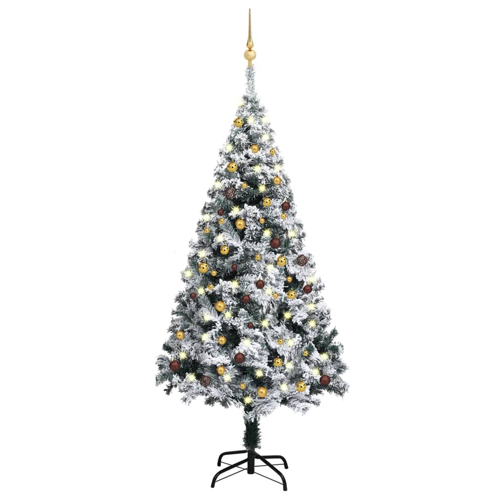 vidaXL Artificial Christmas Tree with LEDs&Ball Set Green 70.9" PVC