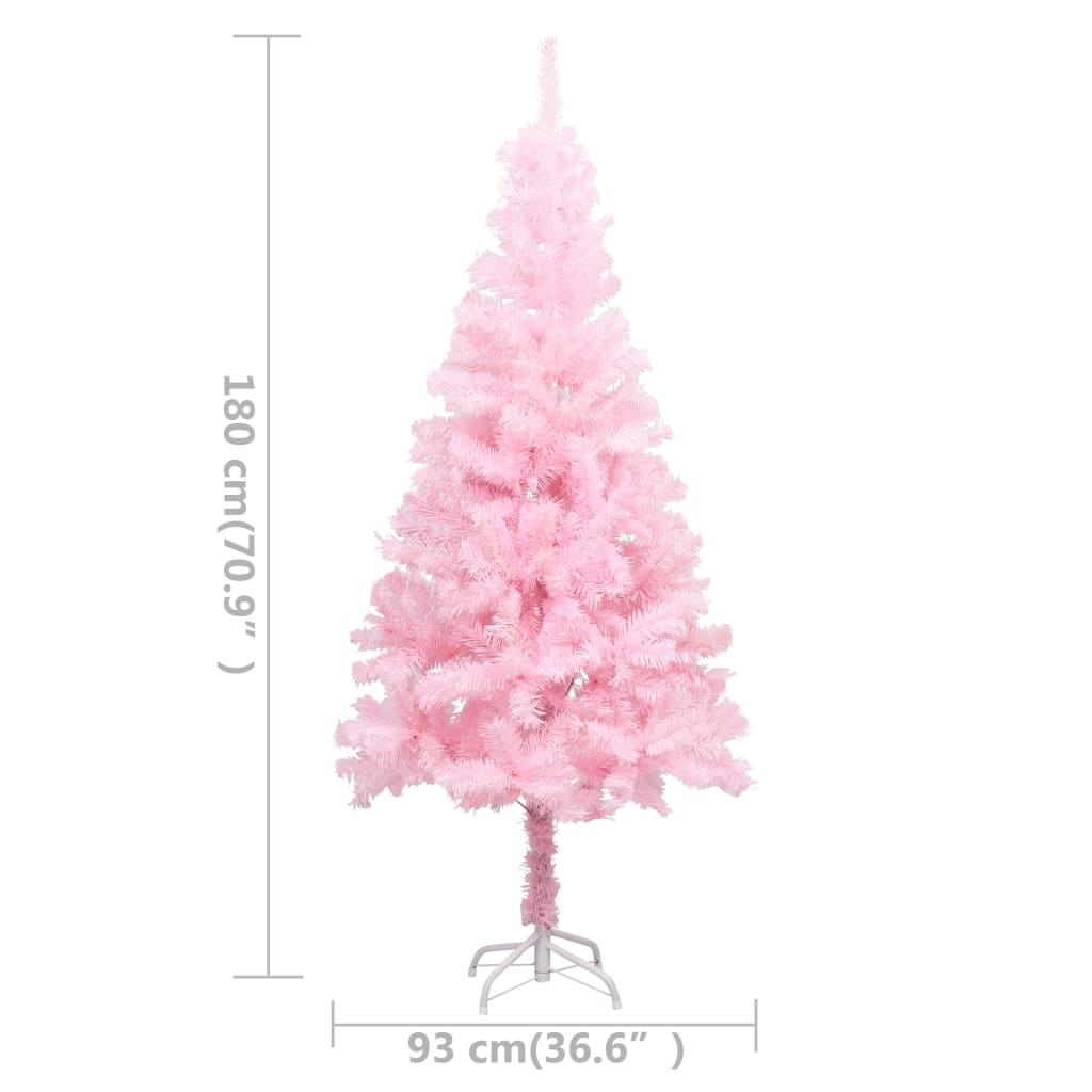 vidaXL Artificial Christmas Tree with LEDs&Ball Set Pink 70.9" PVC