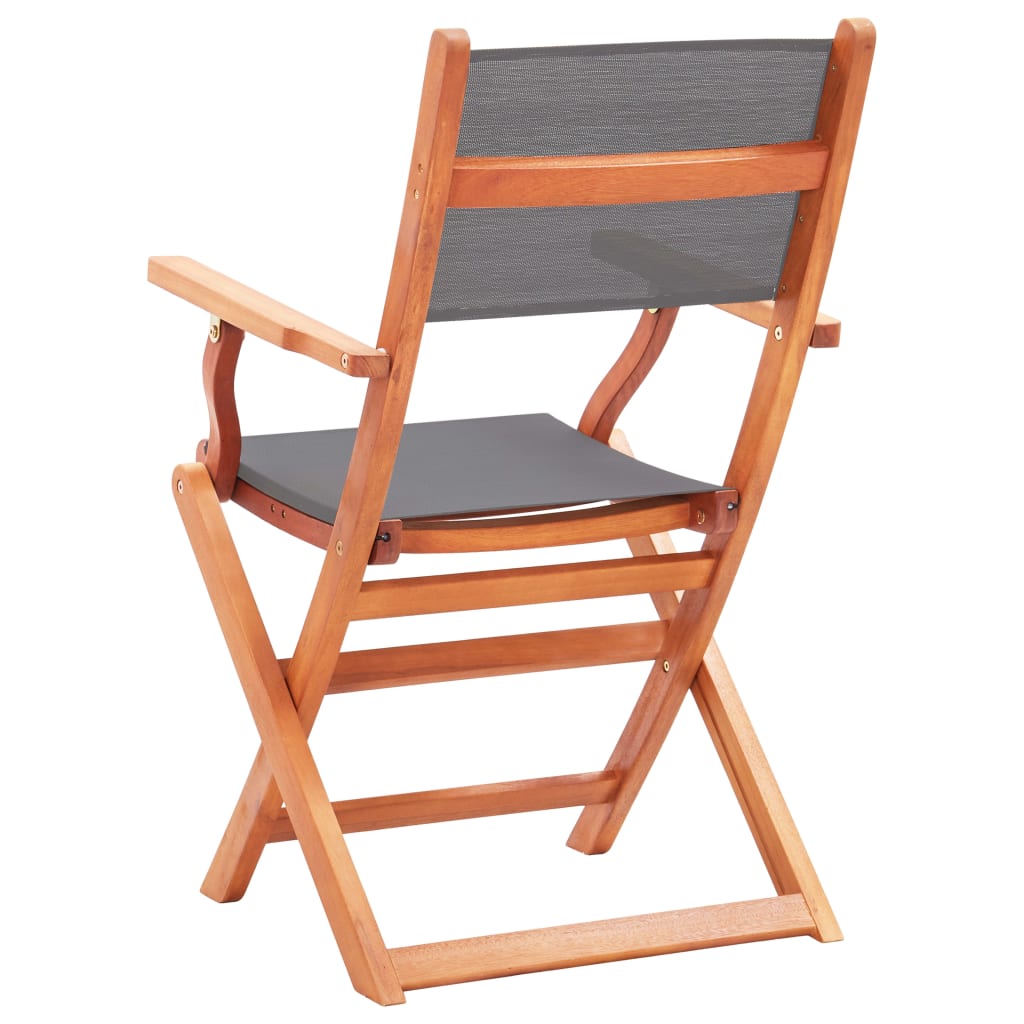 vidaXL Folding Patio Chairs 2 pcs Gray Solid Wood Eucalyptus and Textilene