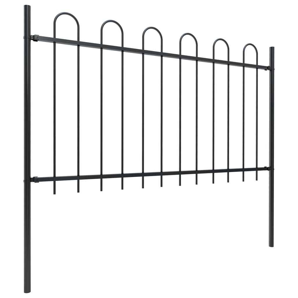 vidaXL Garden Fence with Hoop Top Steel 44.6' Black