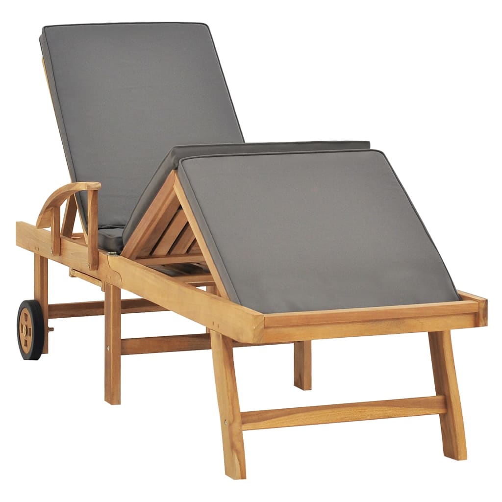 vidaXL Sun Lounger with Cushion Solid Teak Wood Dark Gray