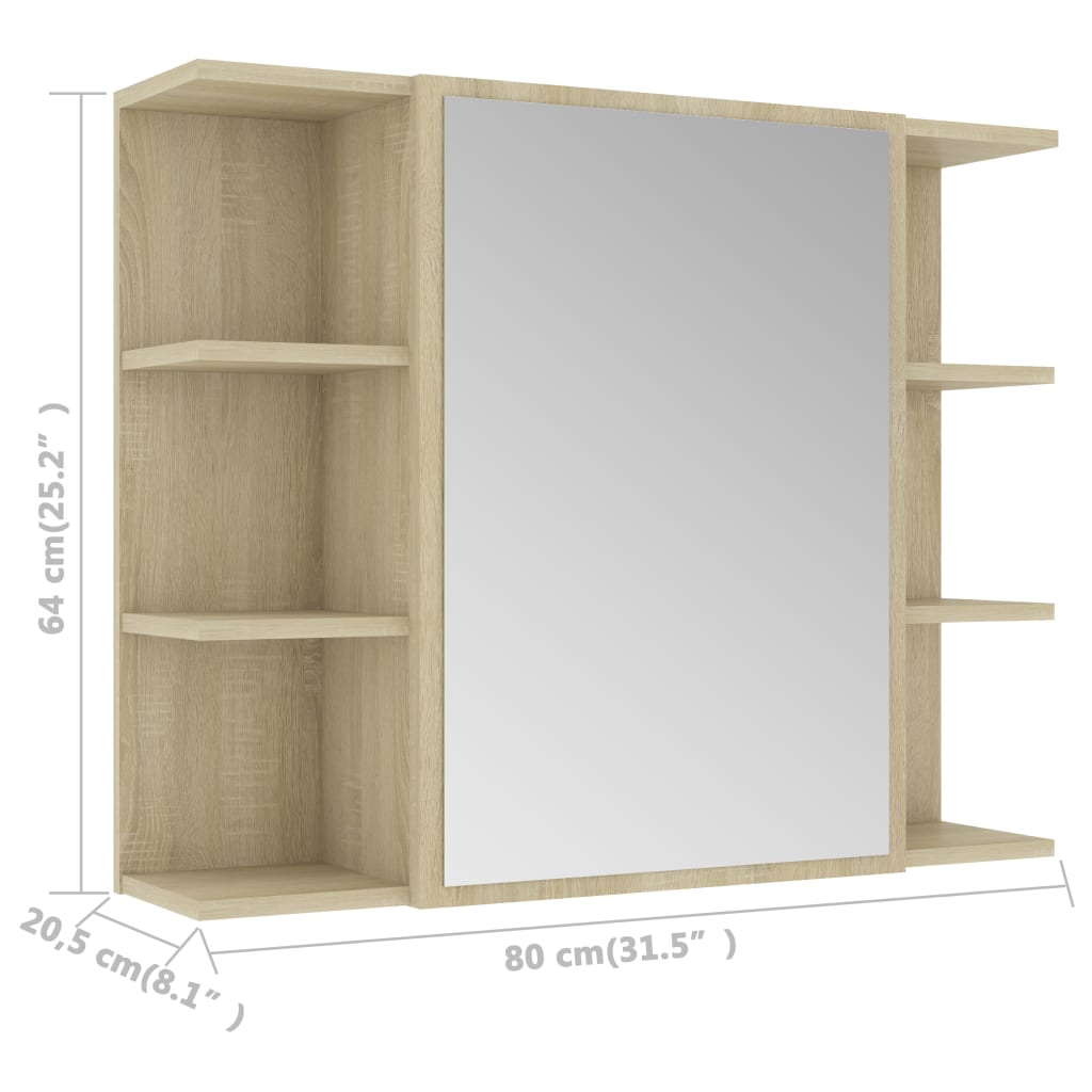 vidaXL Bathroom Mirror Cabinet Sonoma Oak 31.5"x8.1"x25.2" Engineered Wood