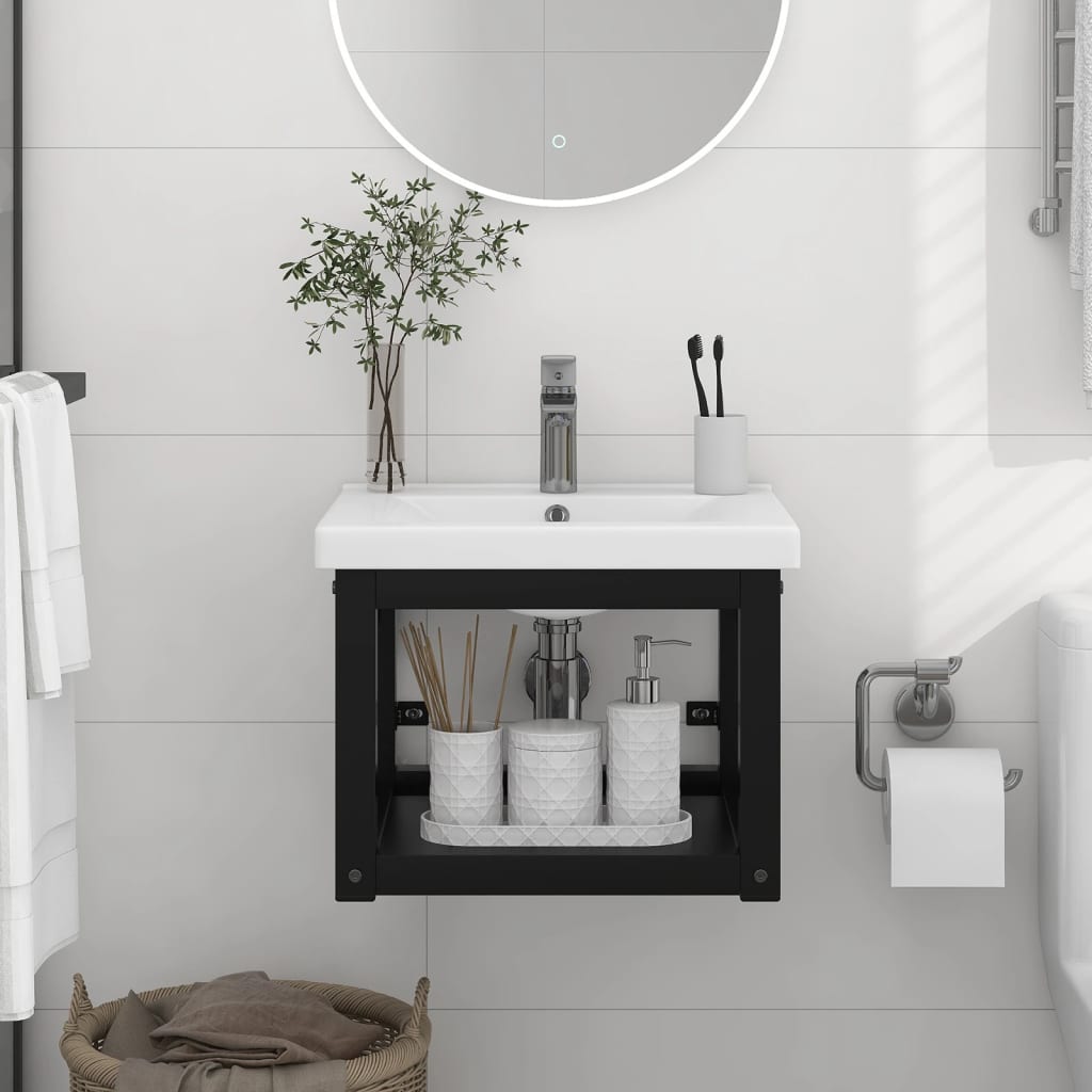 vidaXL Wall-mounted Bathroom Washbasin Frame Black 15.7" x 15" x 12.2" Iron