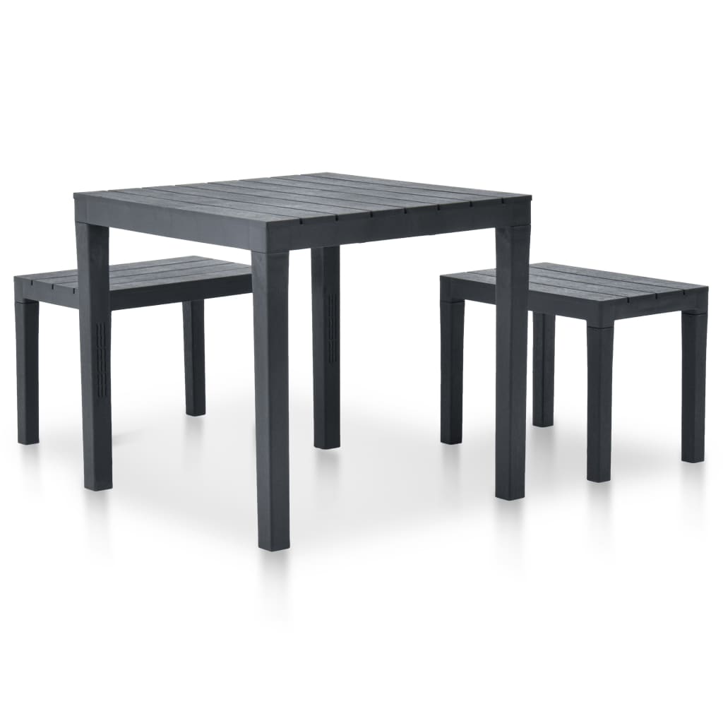 vidaXL Patio Table with 2 Benches Plastic Anthracite