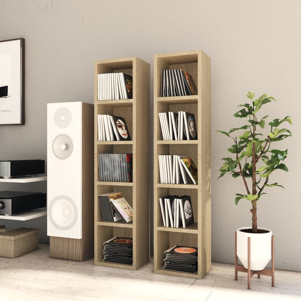 vidaXL CD Cabinets 2 pcs Sonoma Oak 8.3"x6.3"x36.8" Engineered Wood