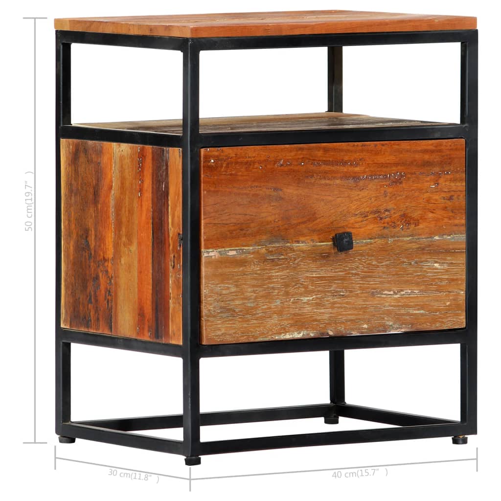 vidaXL Bedside Cabinet 15.8"x11.8"x19.7" Solid Reclaimed Wood and Steel