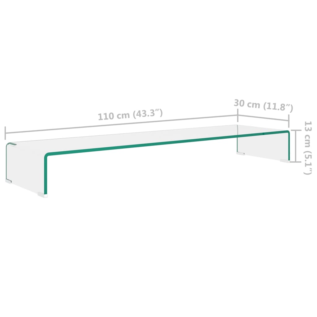 vidaXL TV Stand / Monitor Riser Glass Clear 43.3"x11.8"x5.1"