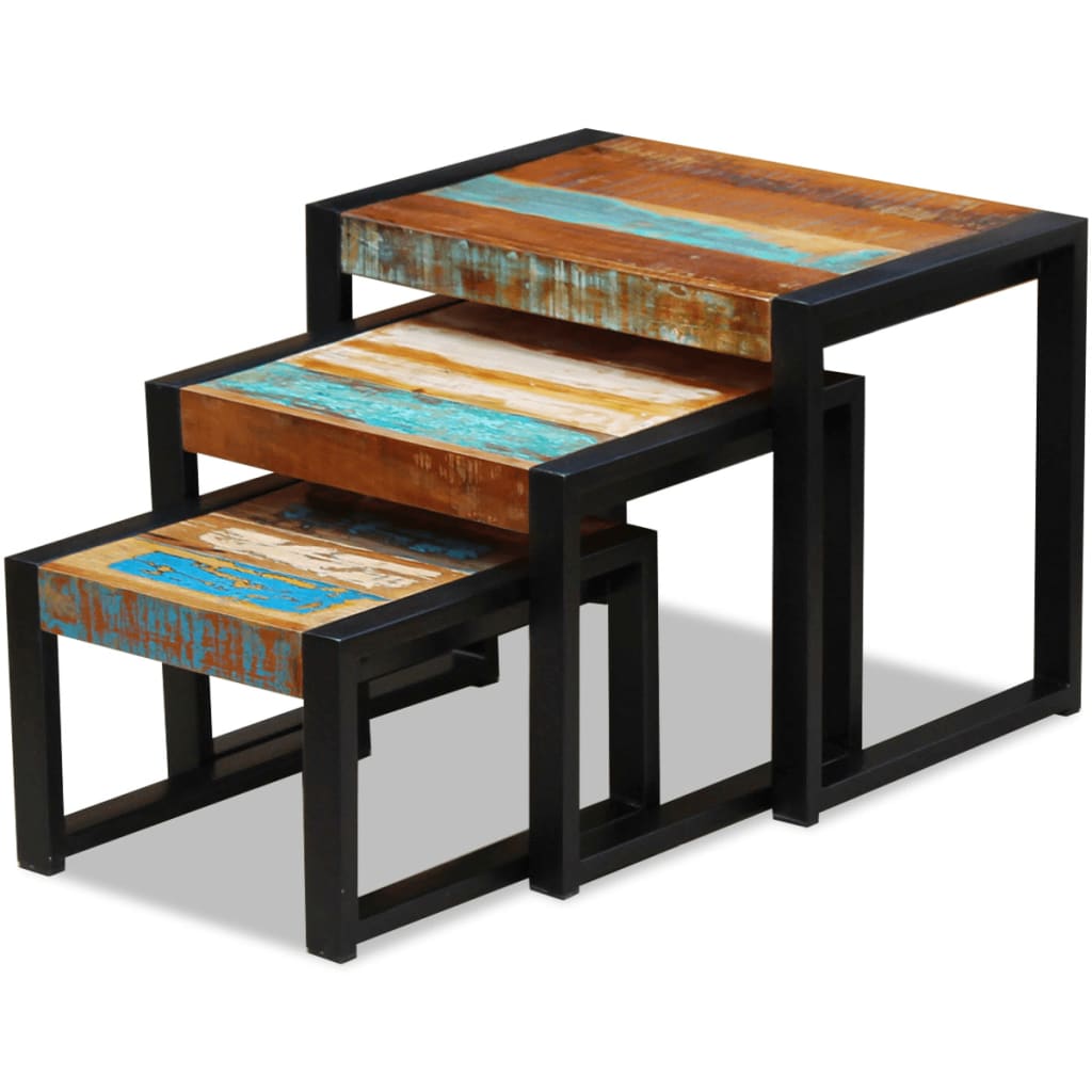 vidaXL Three Piece Nesting Tables Solid Reclaimed Wood
