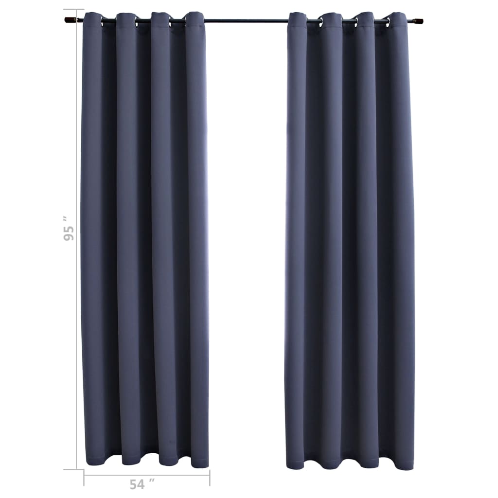 vidaXL Blackout Curtains with Rings 2 pcs Anthracite 54"x95" Fabric