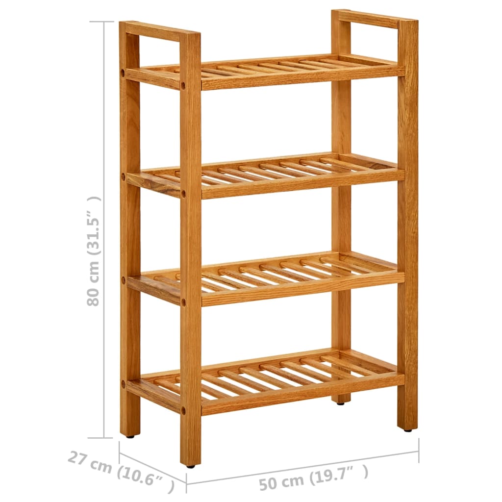 vidaXL Shoe Rack with 4 Shelves 19.6"x10.6"x31.4" Solid Oak Wood