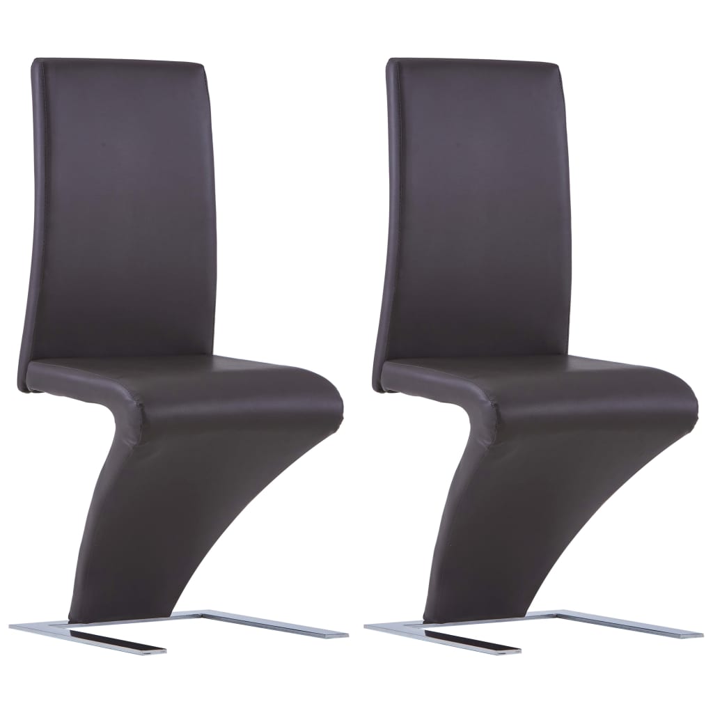 vidaXL Dining Chairs with Zigzag Shape 2 pcs Brown Faux Leather