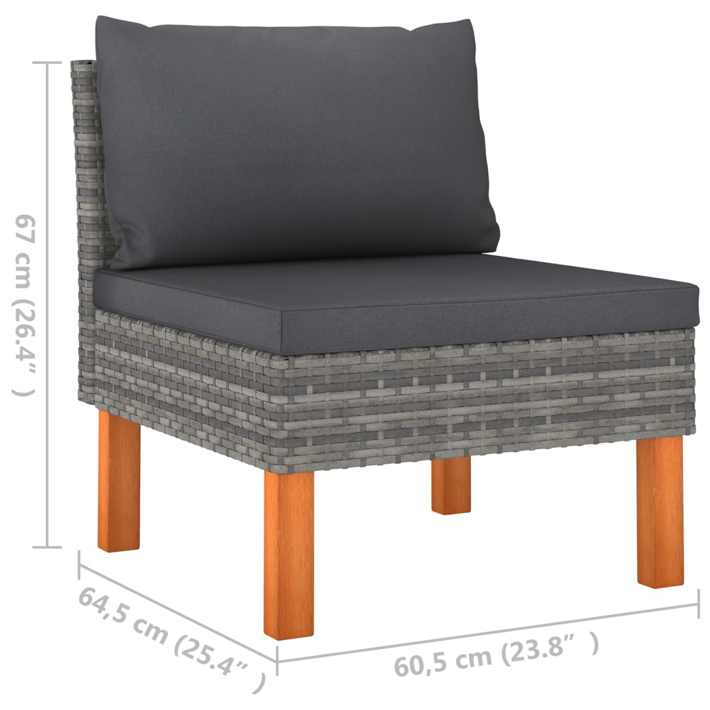 vidaXL Middle Sofas 2 pcs Poly Rattan and Solid Eucalyptus Wood