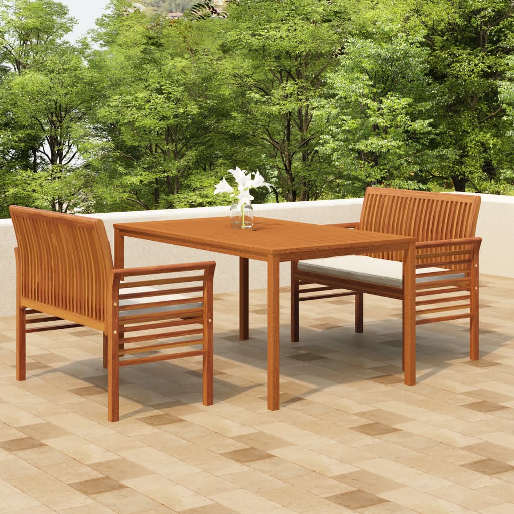vidaXL 3 Piece Patio Dining Set with Cushions Solid Wood Acacia