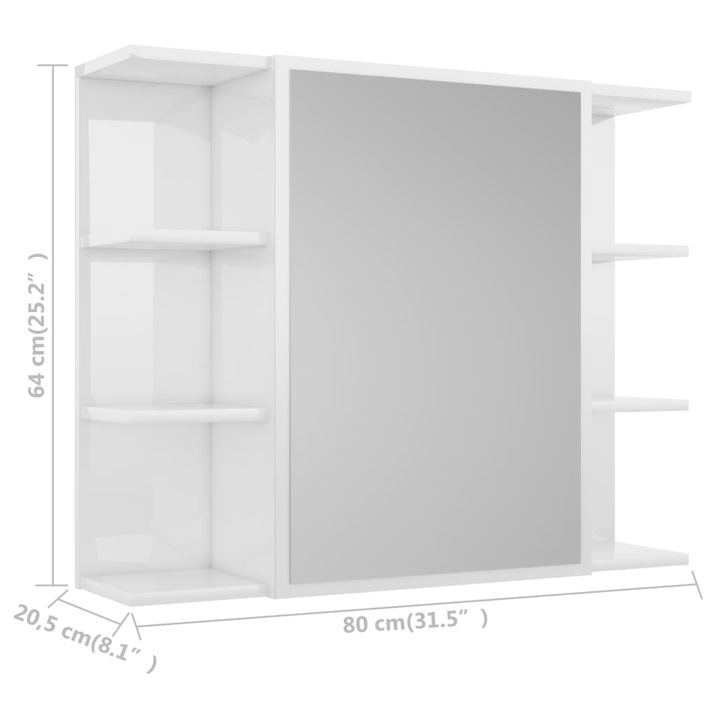 vidaXL Bathroom Mirror Cabinet High Gloss White 31.5"x8.1"x25.2" Engineered Wood