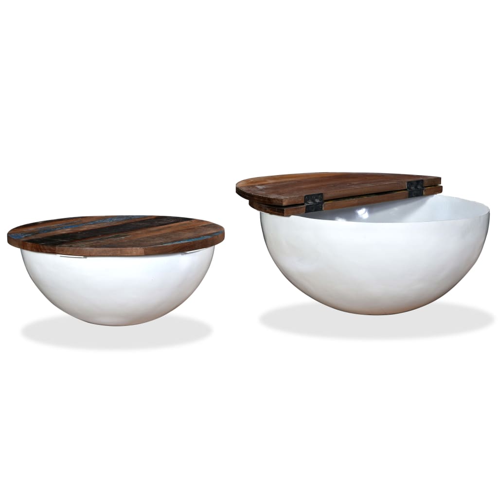 vidaXL 2 Piece Coffee Table Set Solid Reclaimed Wood White Bowl Shape
