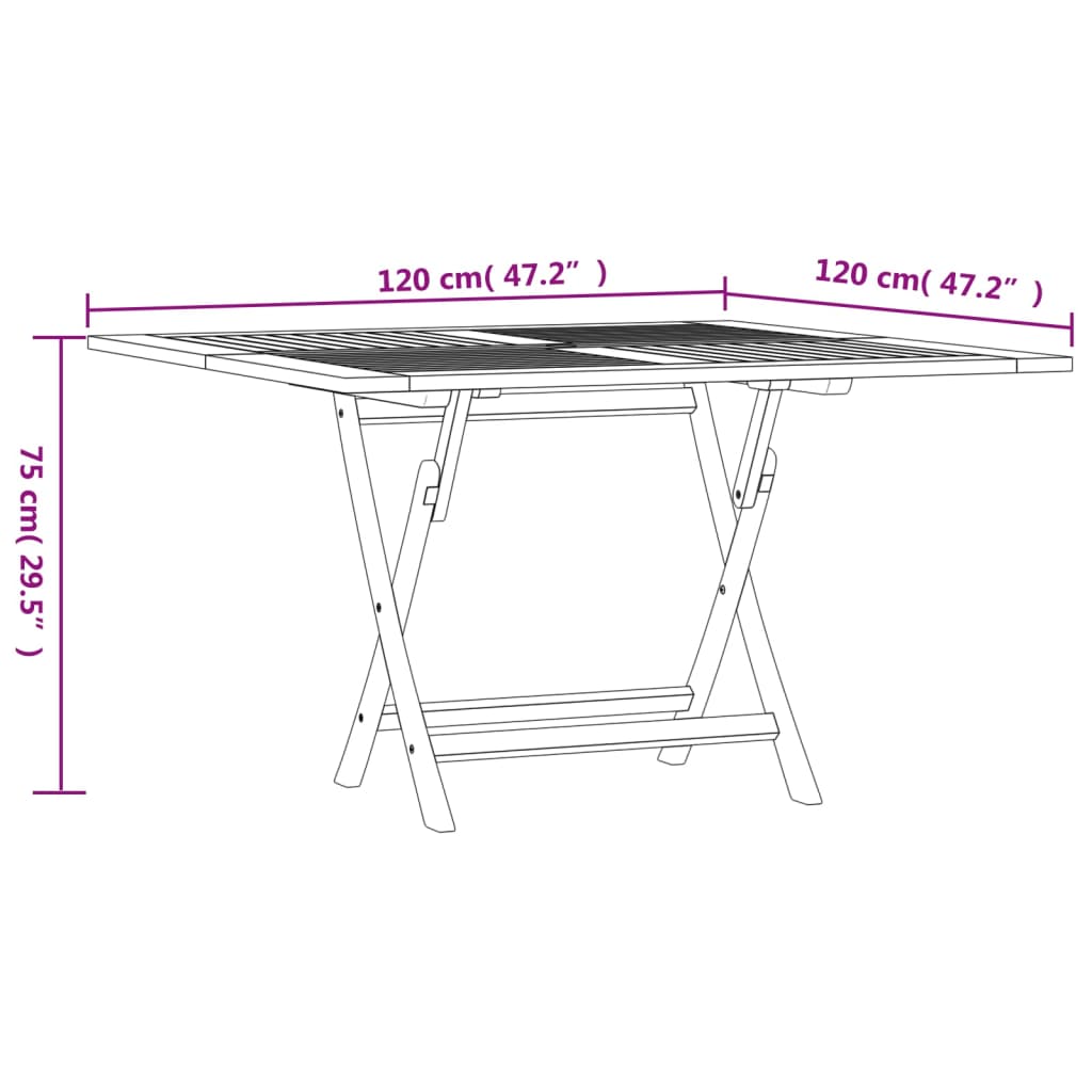 vidaXL Folding Patio Table 47.2"x47.2"x29.5" Solid Wood Teak