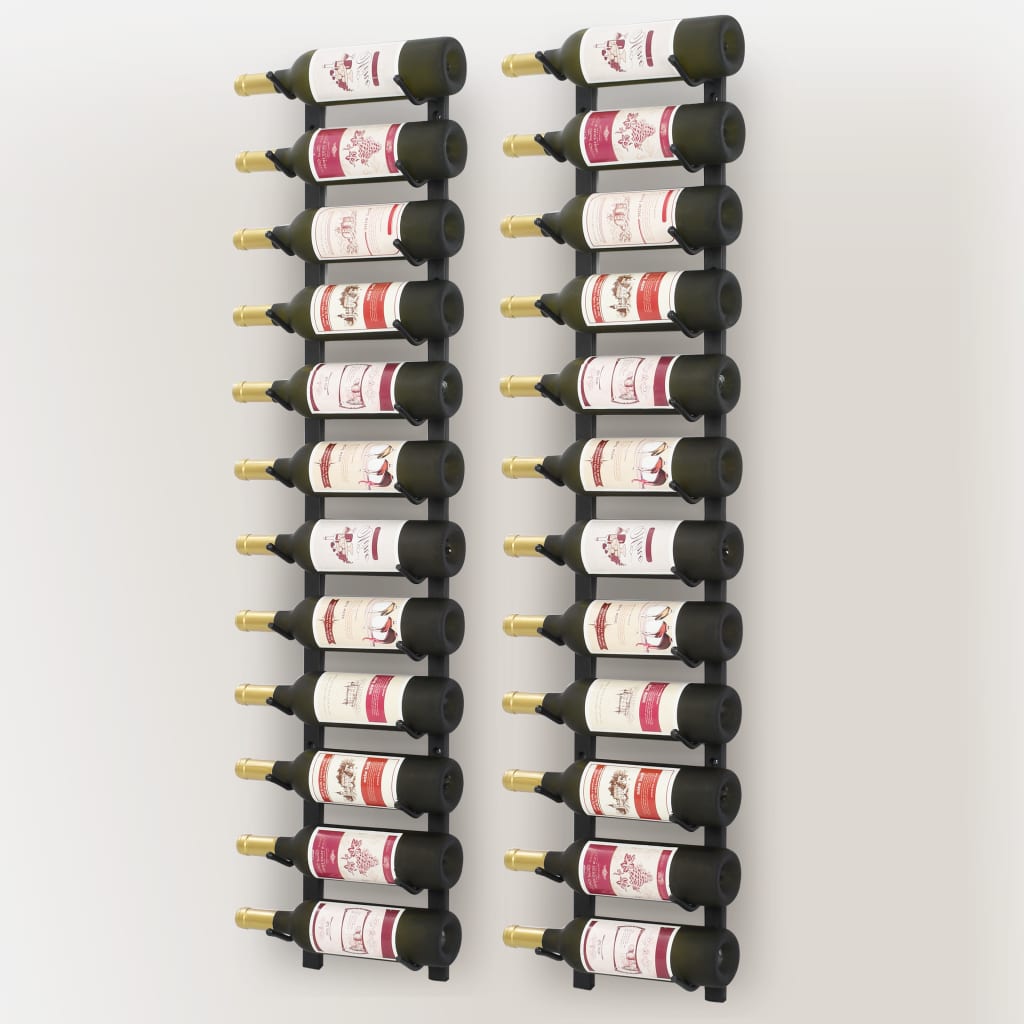 vidaXL Wall Mounted Wine Racks for 12 Bottles 2 pcs Black Iron