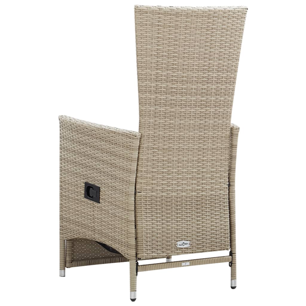 vidaXL Reclining Patio Chairs 2 pcs with Cushions Poly Rattan Beige