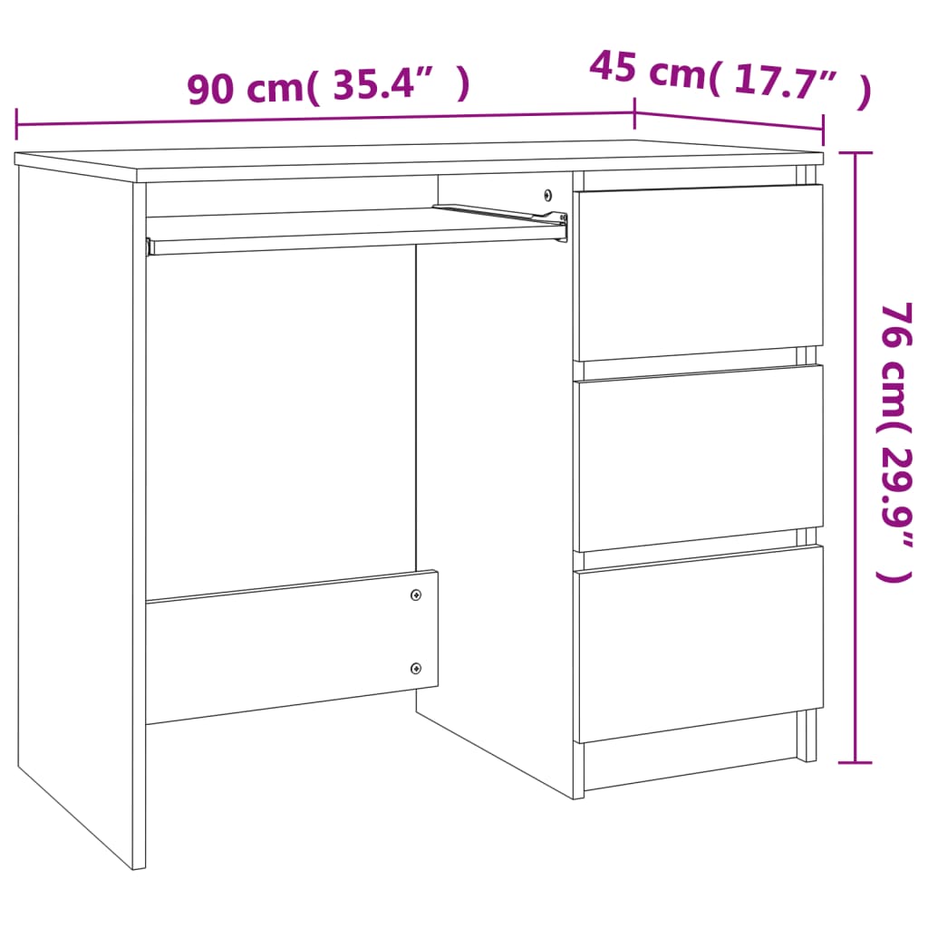 vidaXL Desk White and Sonoma Oak 35.4"x17.7"x29.9" Engineered Wood