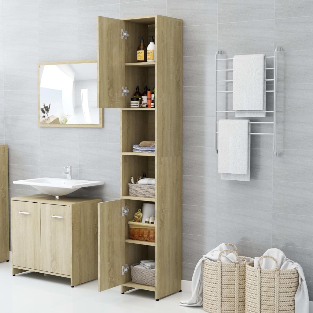 vidaXL Bathroom Cabinet Sonoma Oak 11.8"x11.8"x72.2" Chipboard