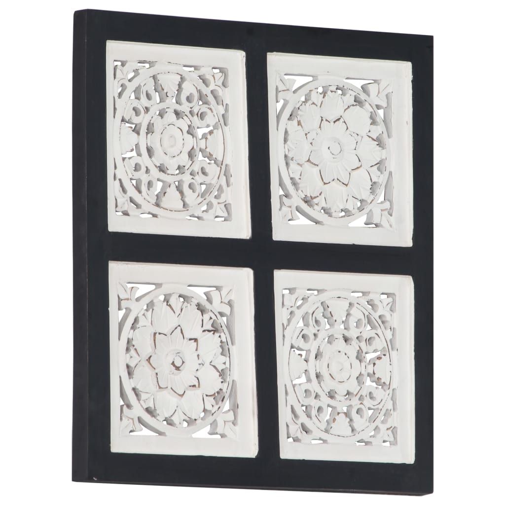 vidaXL Hand-Carved Wall Panel MDF 15.7"x15.7"x0.6" Black and White