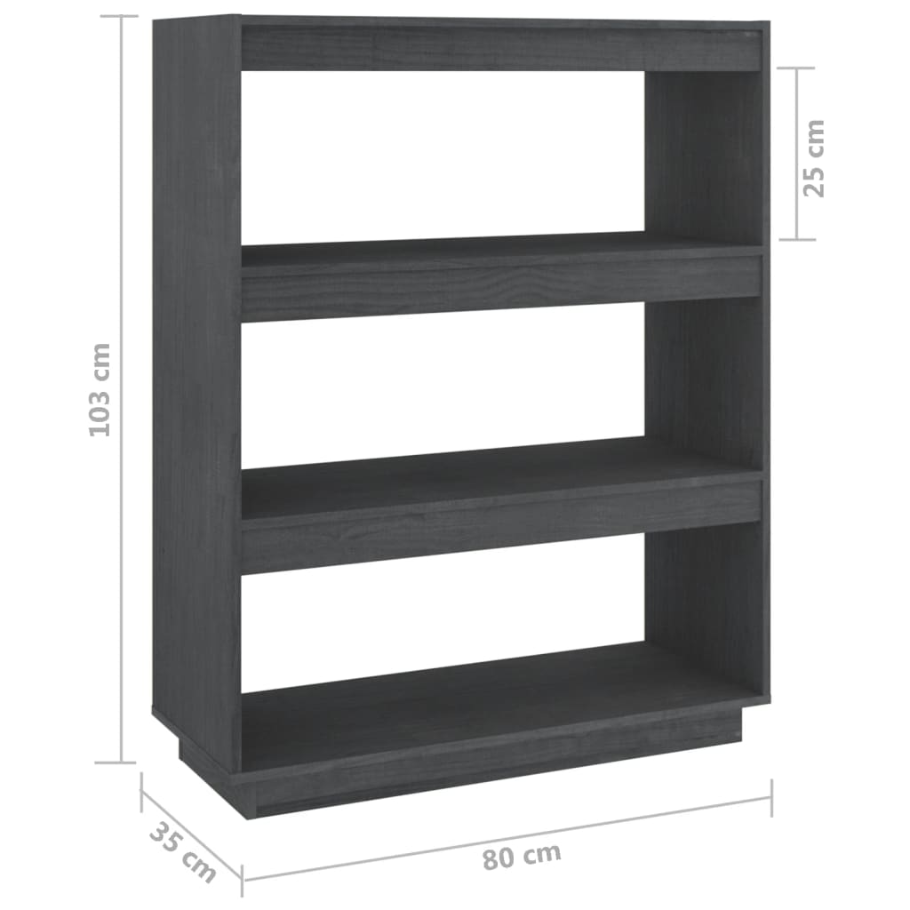 vidaXL Book Cabinet/Room Divider Gray 31.5"x13.8"x40.6" Solid Wood Pine