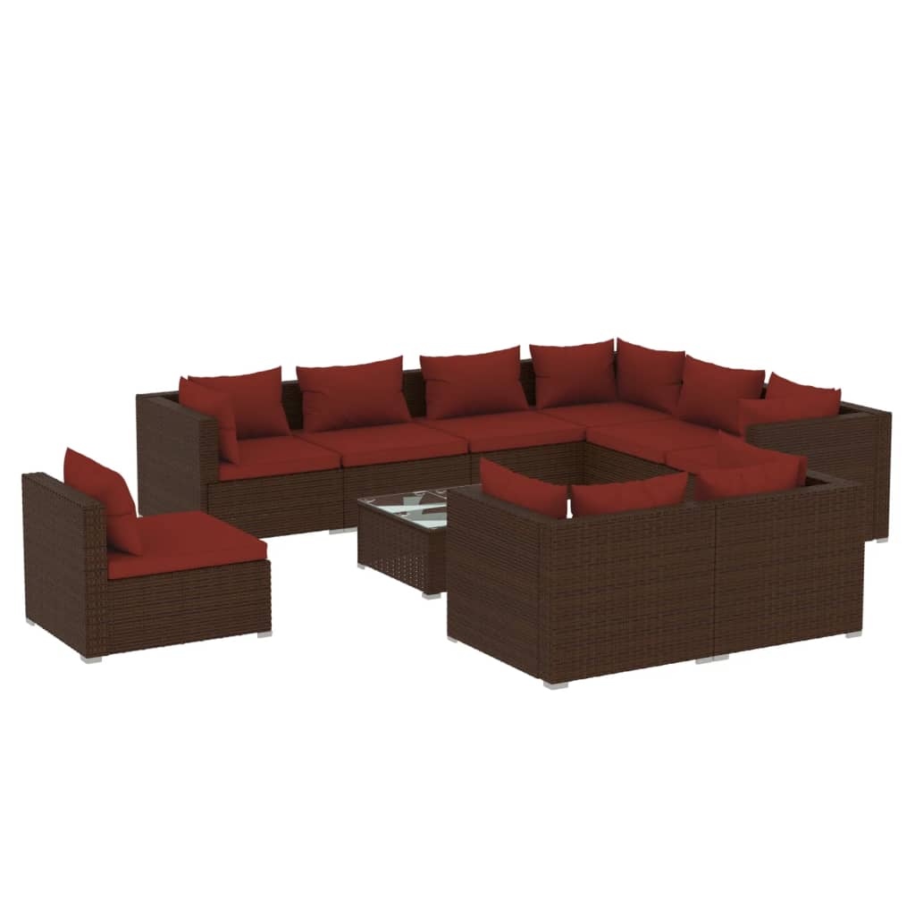 vidaXL 10 Piece Patio Lounge Set with Cushions Poly Rattan Brown