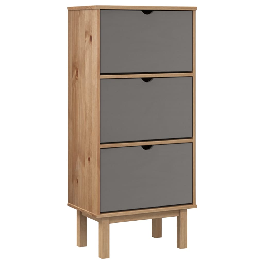 vidaXL Shoe Cabinet OTTA with 3 Drawers Brown&Gray Solid Wood Pine