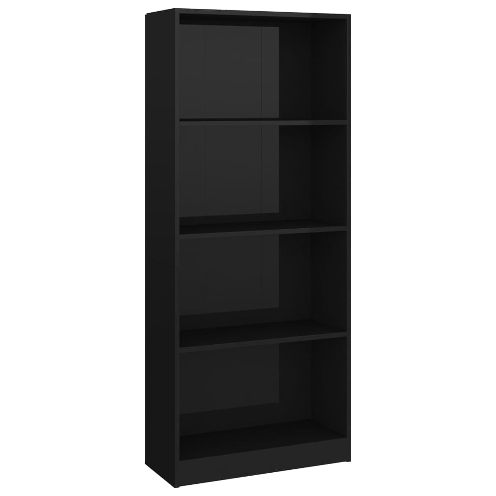 vidaXL 4-Tier Book Cabinet High Gloss Black 23.6"x9.4"x55.9" Chipboard