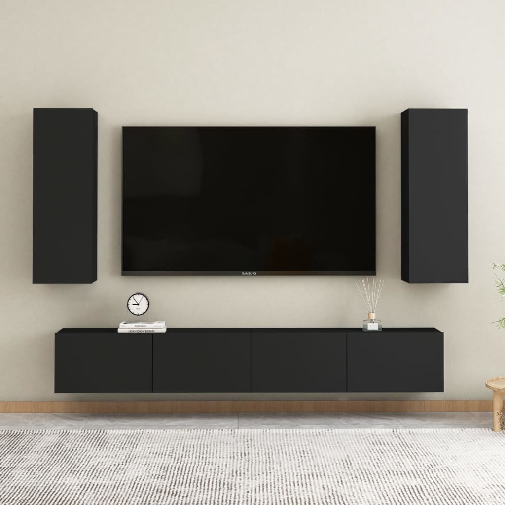 vidaXL TV Stands 2 pcs Black 12"x11.8"x35.4" Engineered Wood