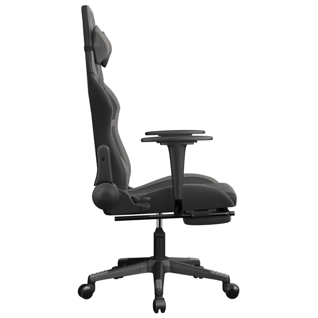 vidaXL Massage Gaming Chair with Footrest Black&Gray Faux Leather
