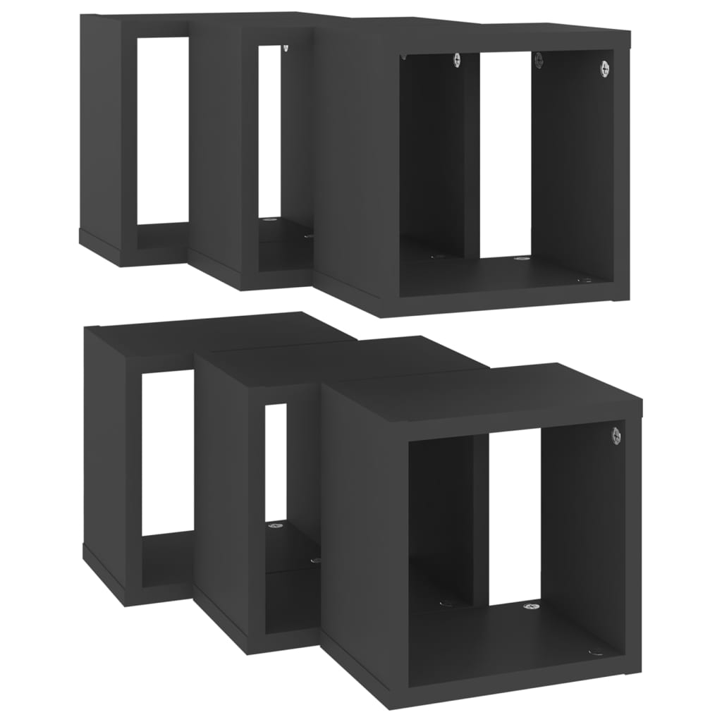 vidaXL Wall Cube Shelves 6 pcs Gray 8.7"x5.9"x8.7"