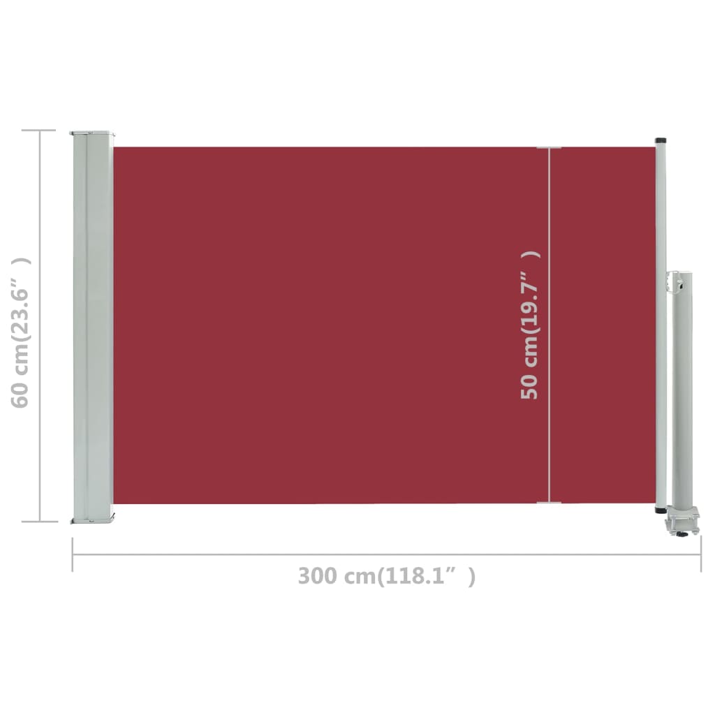 vidaXL Patio Retractable Side Awning 23.6"x118.1" Red