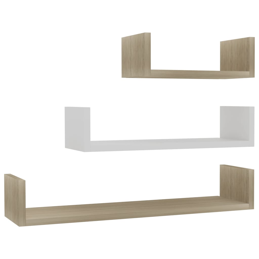 vidaXL Wall Display Shelf 3 pcs White and Sonoma Oak Chipboard