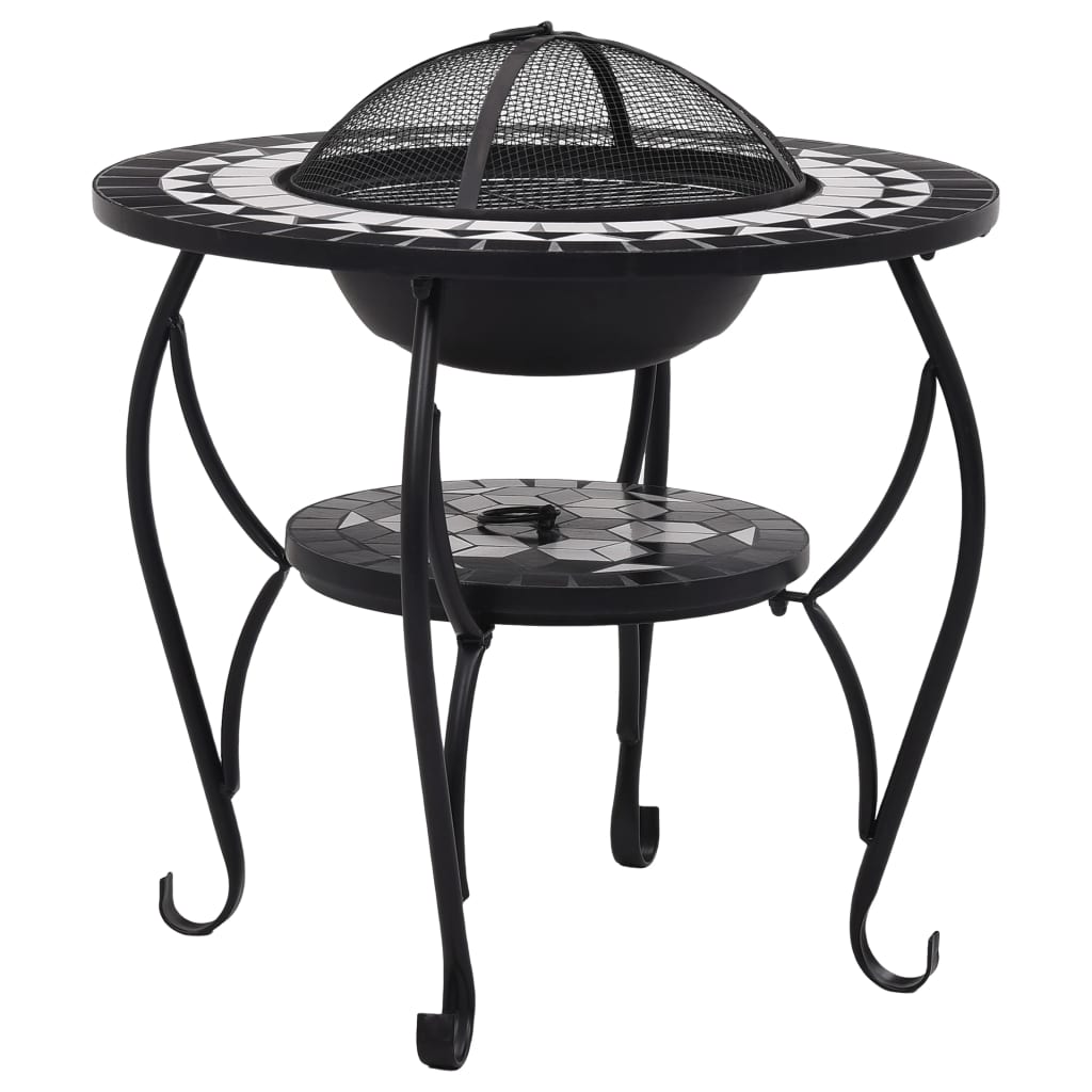 vidaXL Mosaic Fire Pit Table Black and White 26.8" Ceramic