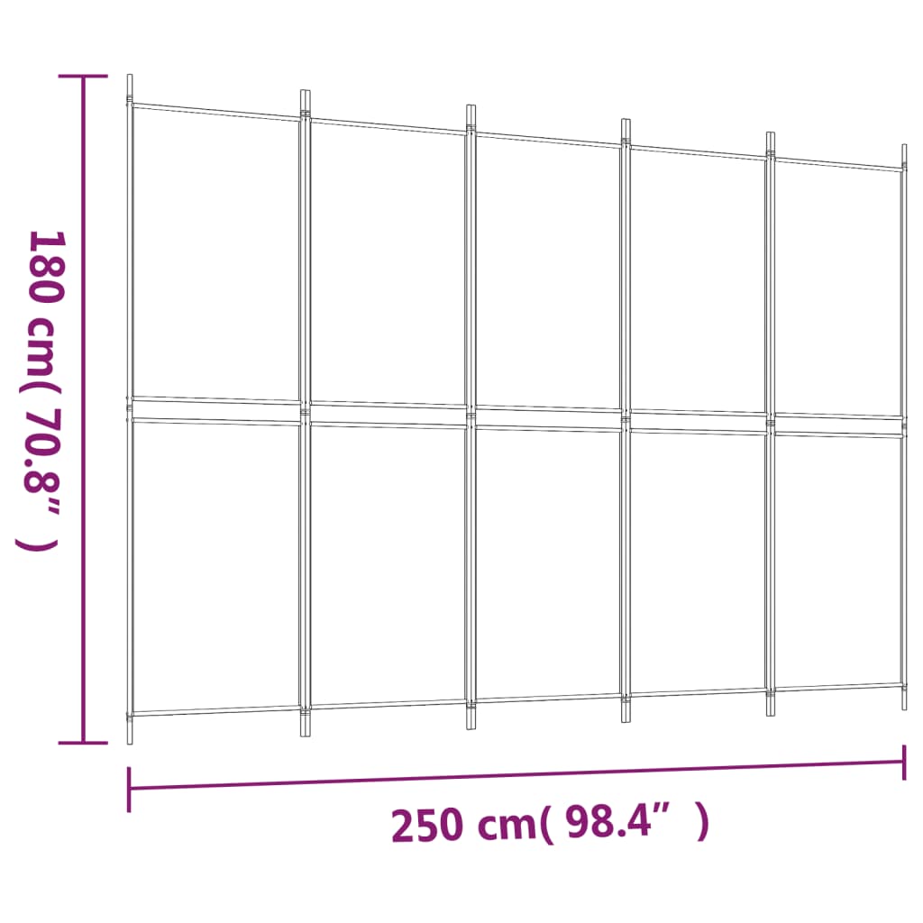 vidaXL 5-Panel Room Divider White 98.4"x70.9" Fabric