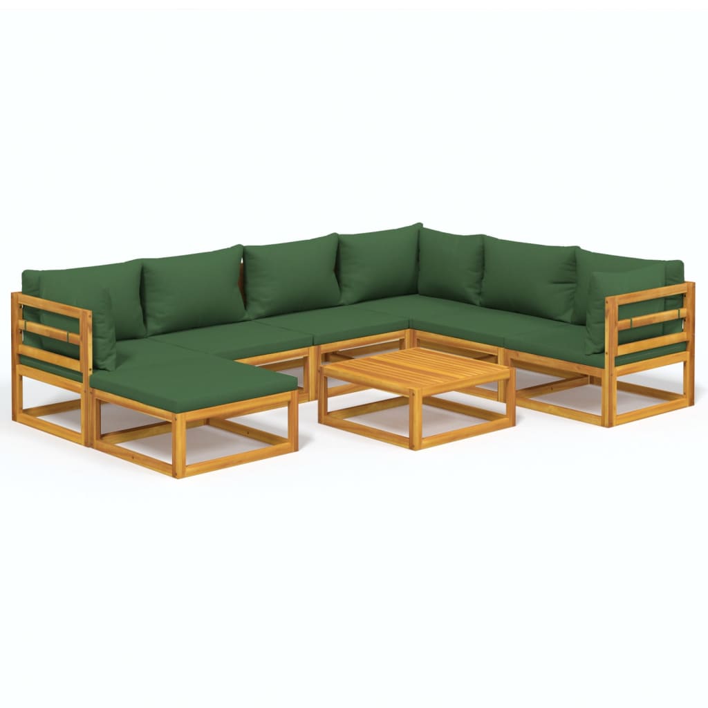 vidaXL 8 Piece Patio Lounge Set with Green Cushions Solid Wood