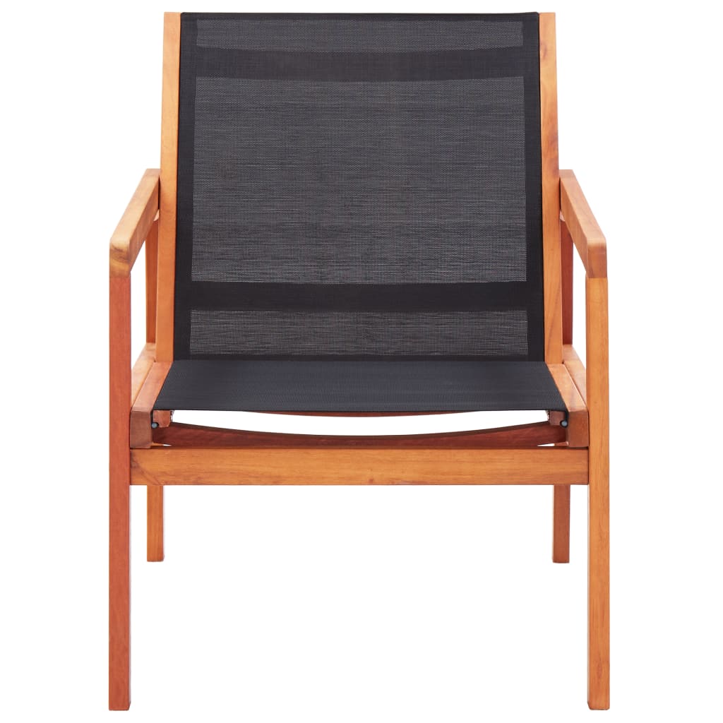 vidaXL Patio Lounge Chair Black Solid Wood Eucalyptus and Textilene