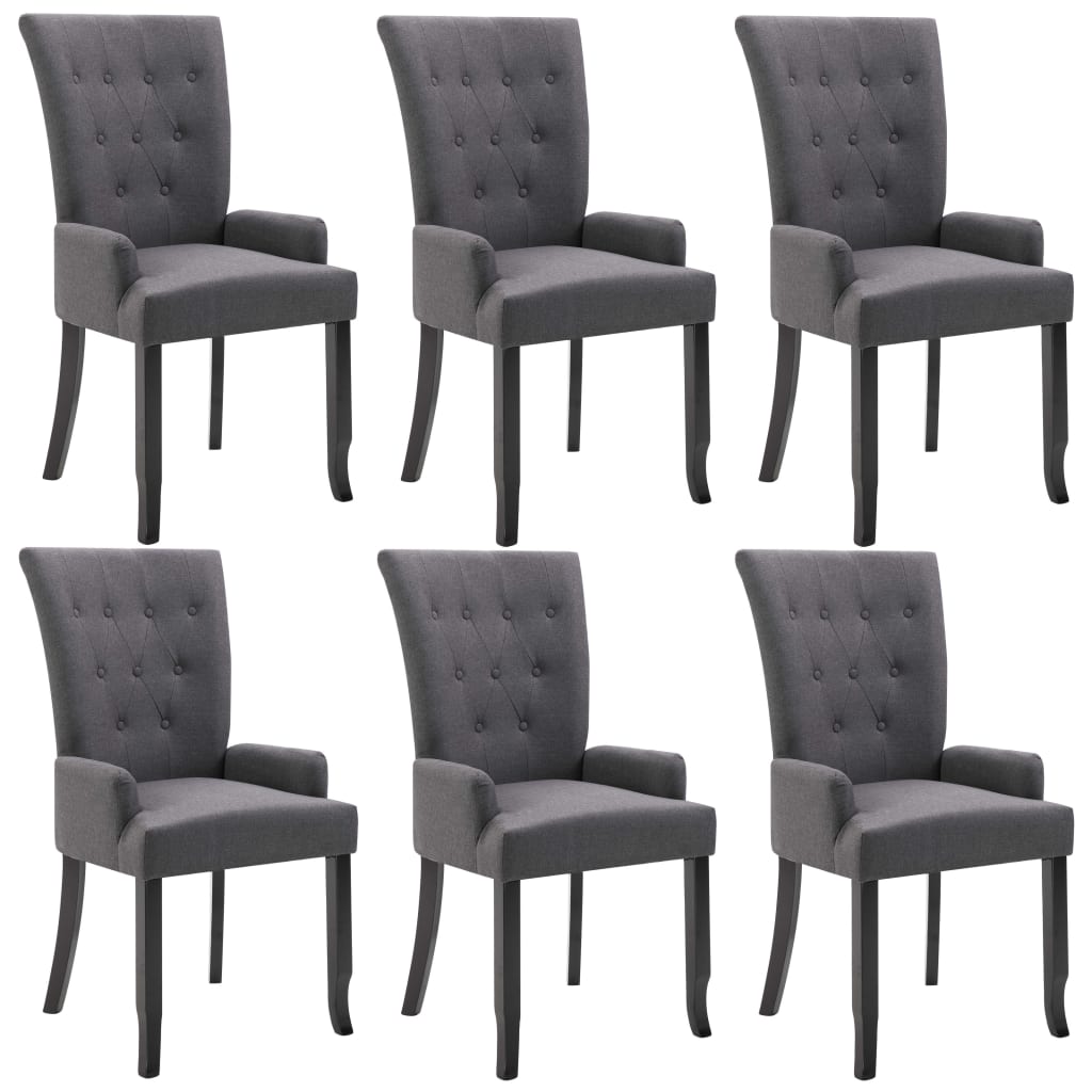 vidaXL Dining Chairs with Armrests 6 pcs Dark Gray Fabric