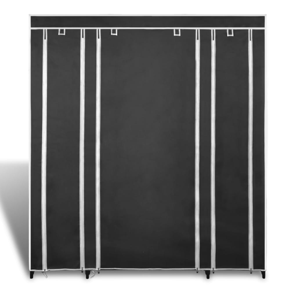 vidaXL Fabric Wardrobe with Compartments and Rods 17.7"x59"x69" Black