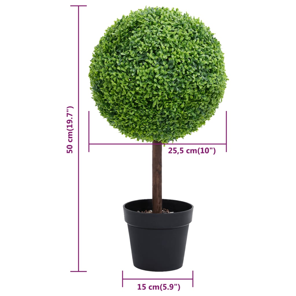 vidaXL Artificial Boxwood Plant with Pot Ball Shaped Green 19.7"