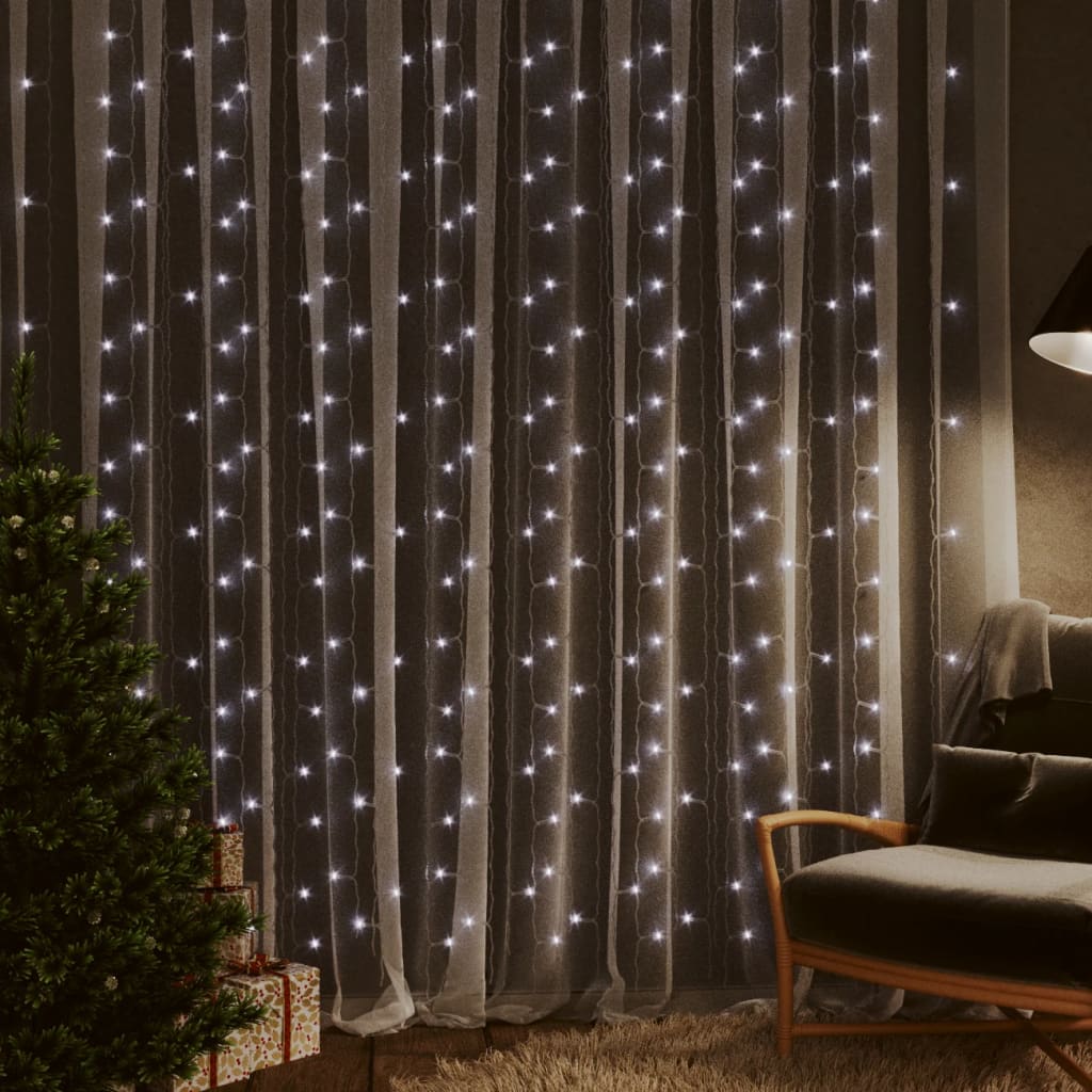 vidaXL LED Curtain Fairy Lights 1.2"x1.2" 300 LED Cold White 8 Function