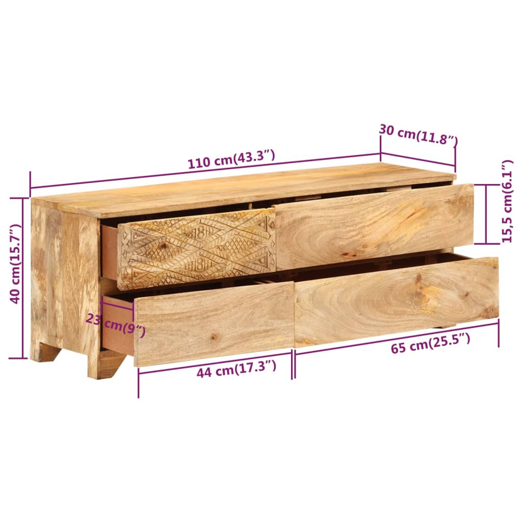 vidaXL TV Cabinet Solid Mango Wood 43.3"x11.8"x15.7"